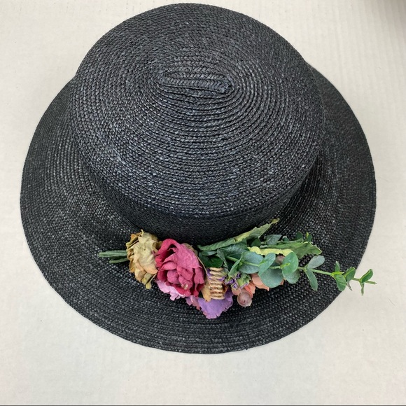 Fancy Black Wide Brim Hat 🎩 For the Races Saratoga Belmont Kentucky Derby - Picture 7 of 7
